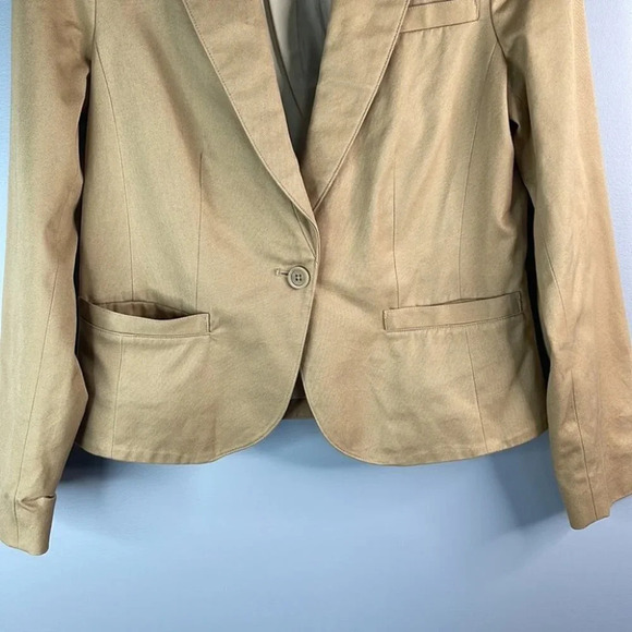 L.L. Bean Neutral Blazer Camel Tan Twill Cotton  Long Sleeve Padded Preppy 6 - Picture 5 of 14